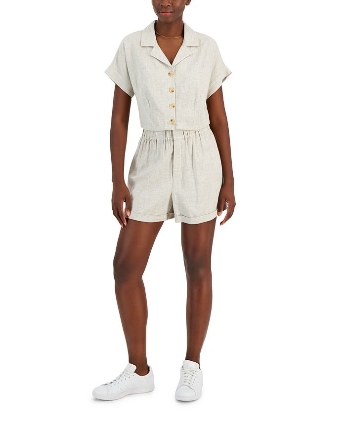 And Now This Women s Button Front Linen Blend Shirt Paperbag