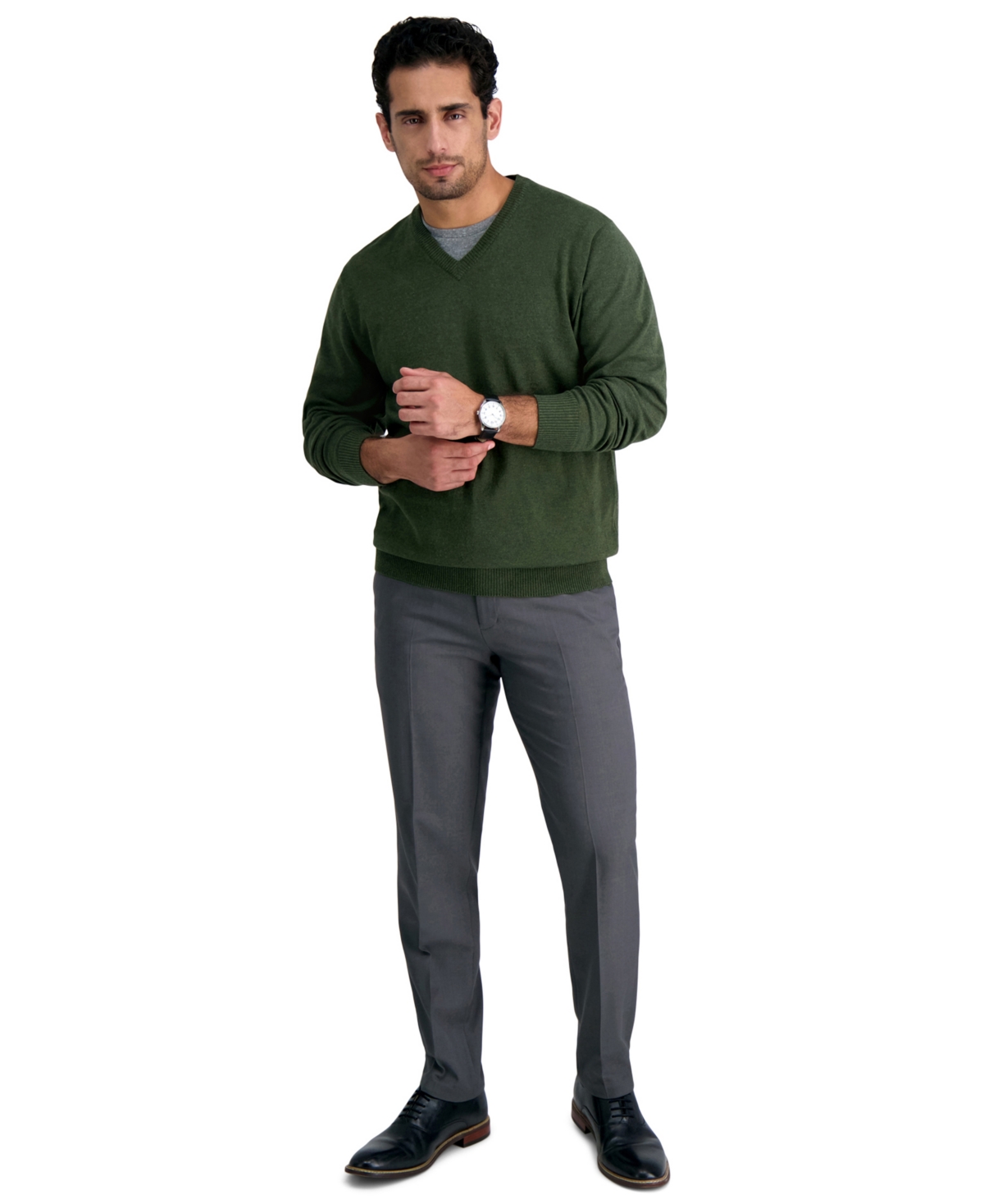 Men's Premium Comfort Slim-Fit Performance Stretch Flat-Front Dress Pants - Dark Grey