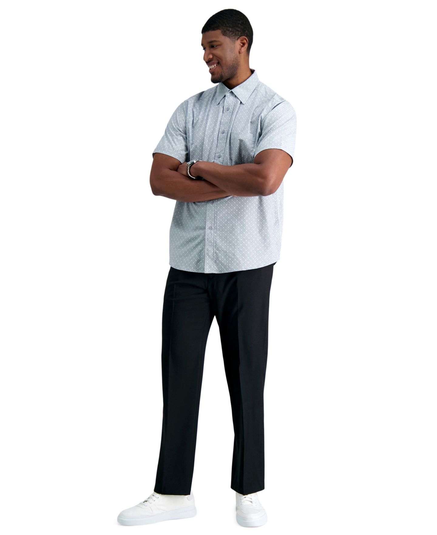 Мужские брюки Haggar Big & Tall Premium Comfort Stretch Classic-Fit Solid Flat Front Dress Pants, цвет: Чёрный — фото 1