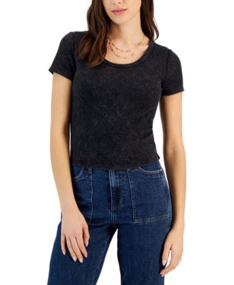 Hippie Rose - Juniors' Scoop-Neck Washed Waffle T-Shirt