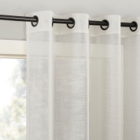 Slub Textured Linen Blend Black Grommet Top Curtain - Ivory