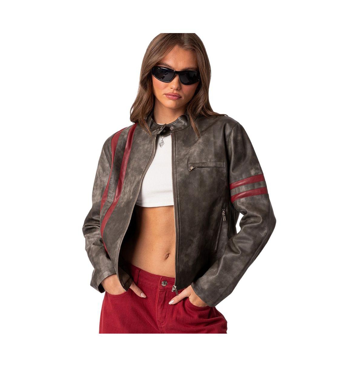 EDIKTED WOMEN'S THUNDER WASHED FAUX LEATHER JACKET