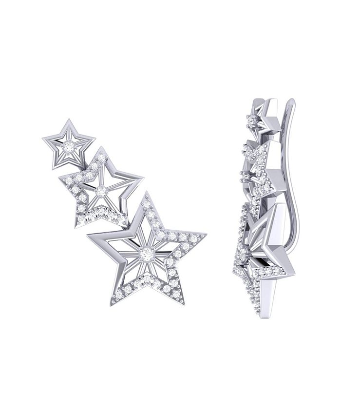 LuvMyJewelry Starburst Design Sterling Silver Diamond Women Ear ...