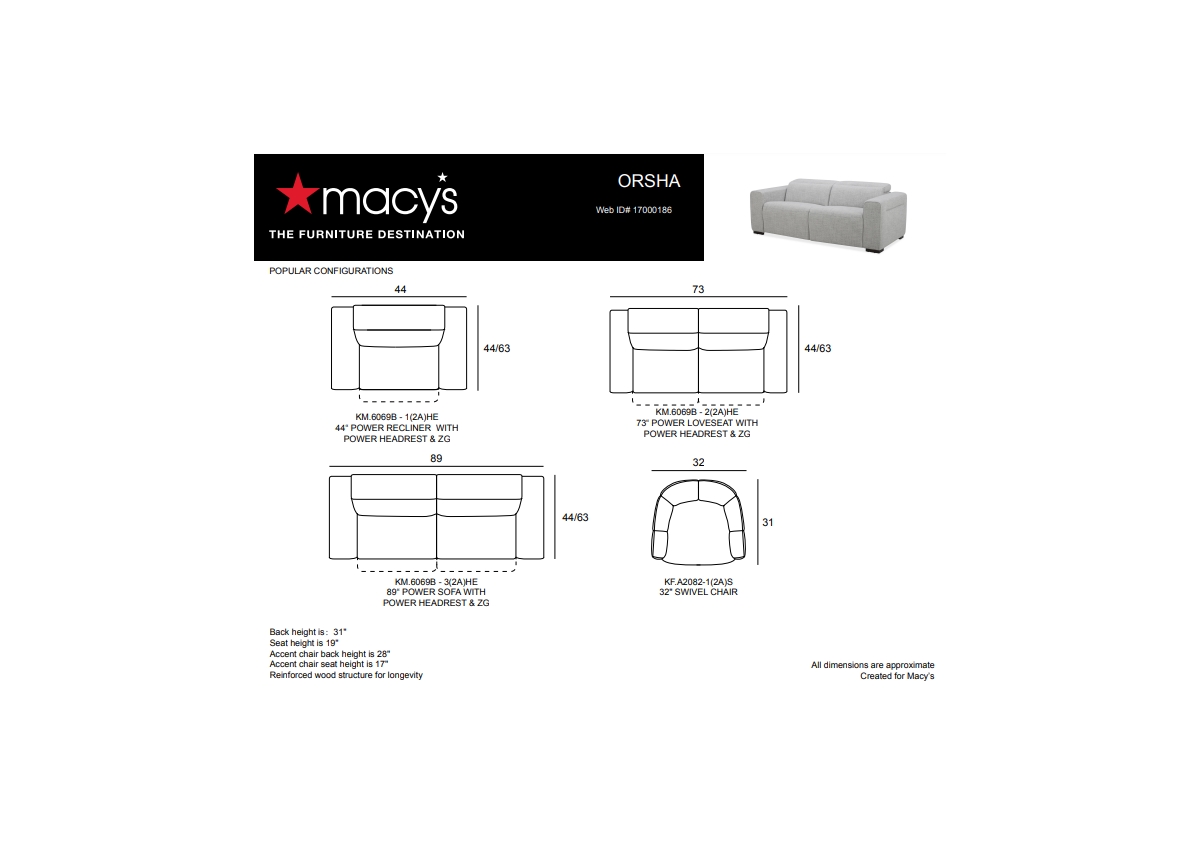 MACY'S CLOSEOUT! ORSHA 32" LEATHER ACCENT SWIVEL CHAIR, CREATED FOR MACY'S 