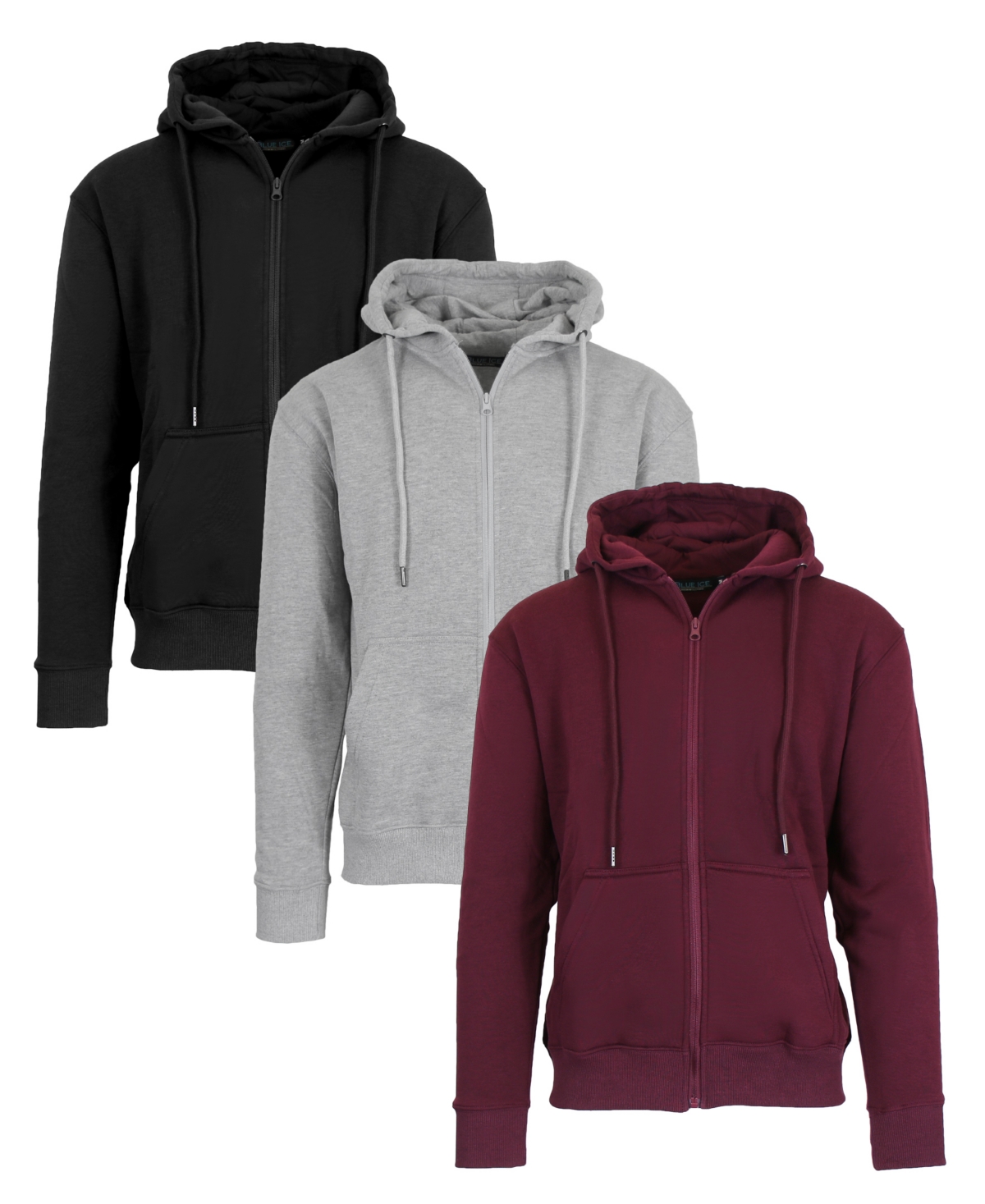 Men's Fleece-Lined Full-Zip Hoodie, Pack of 3 - Black, Heather Gray, Burgundy