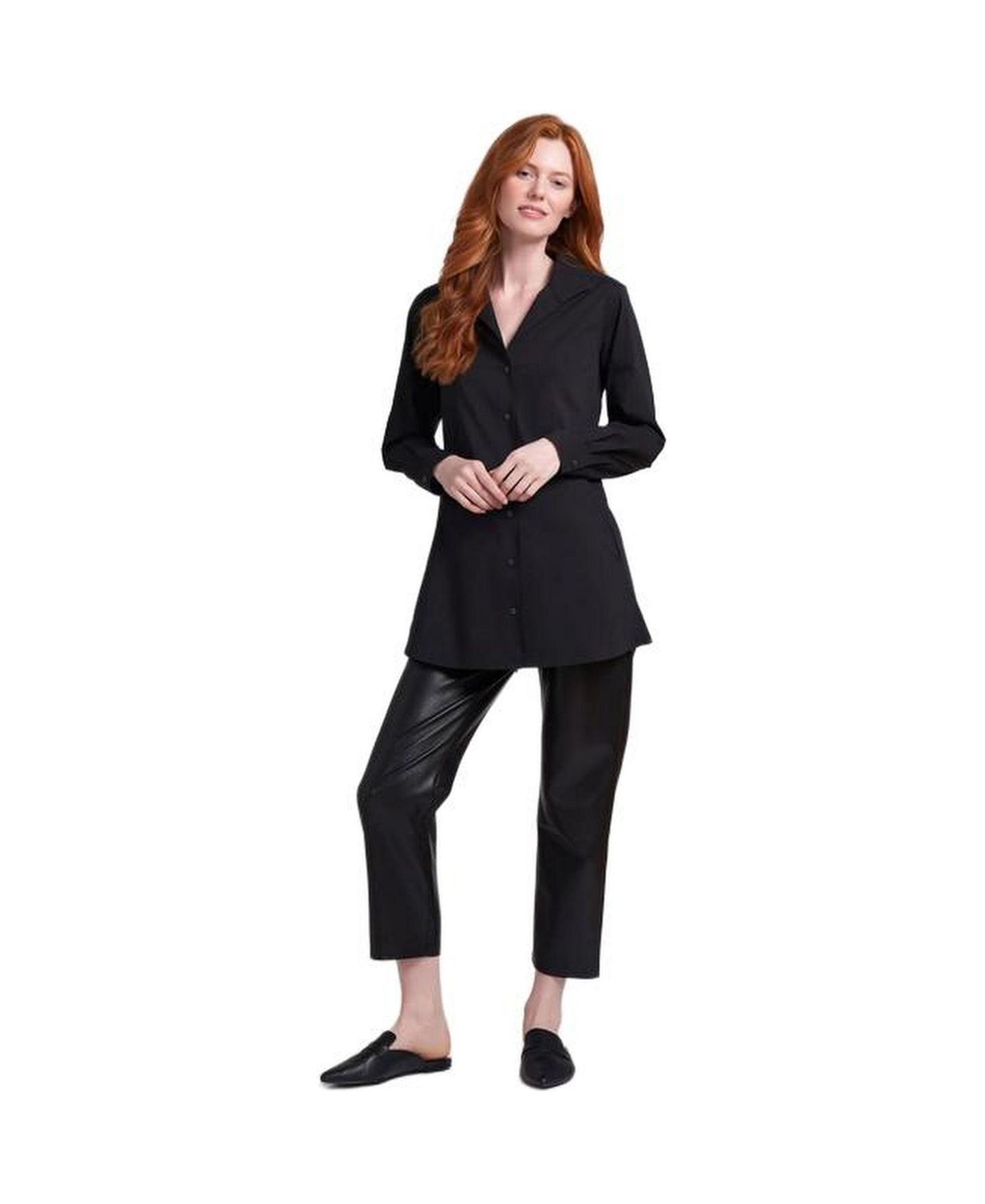 Женская блузка Caldwell Collection Charlotte Long Button Front Peplum Low Iron with Popped Collar, цвет: Чёрный — фото 3