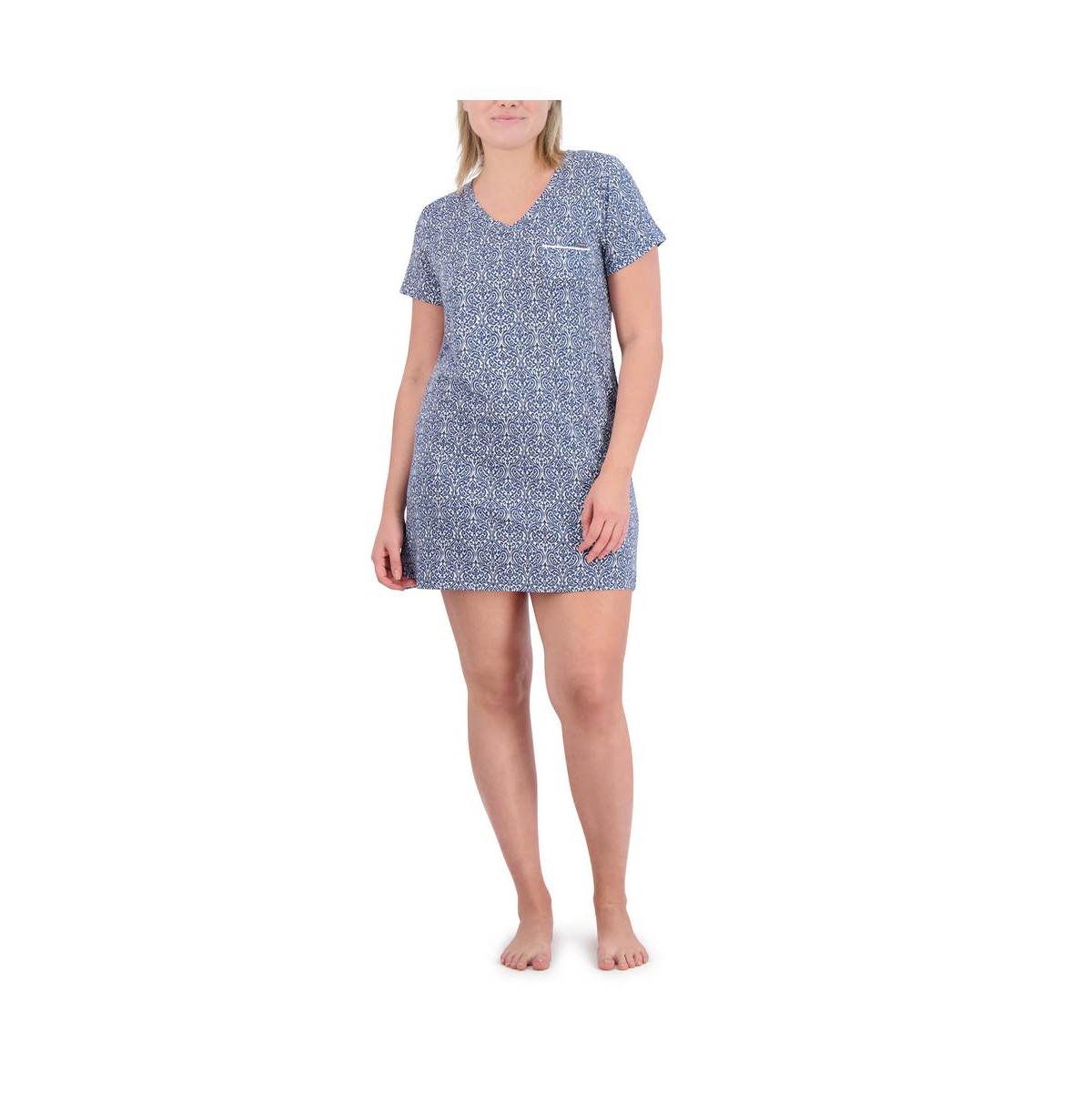 Women's Short Sleeve V-Neck Nightshirt - Blue wallpaper