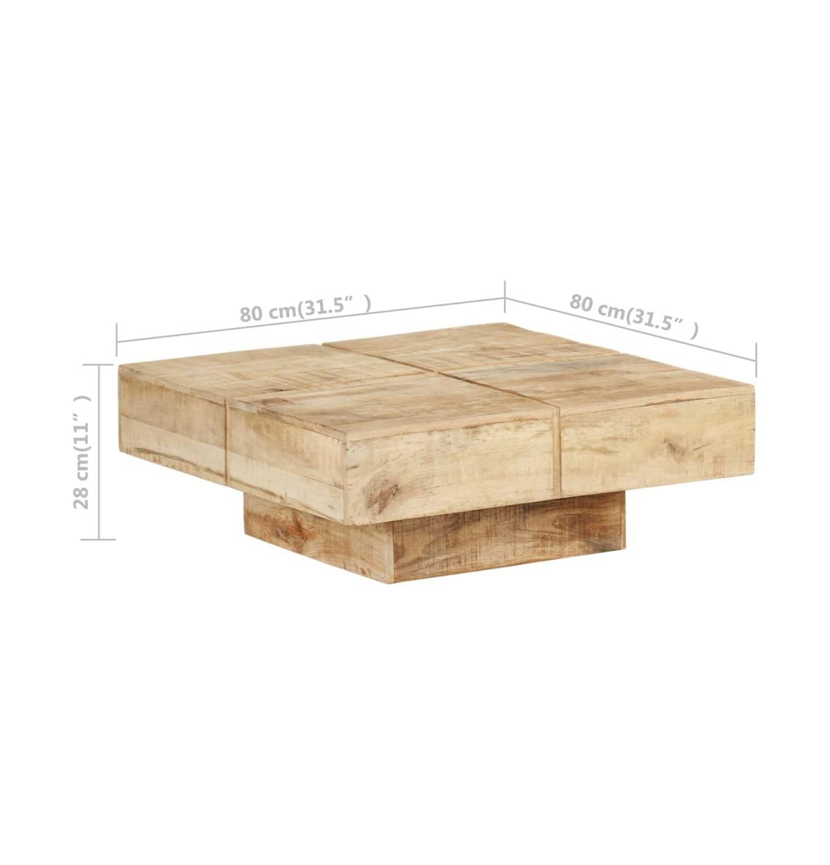 Coffee Table 31.5"x31.5"x11" Solid Mango Wood