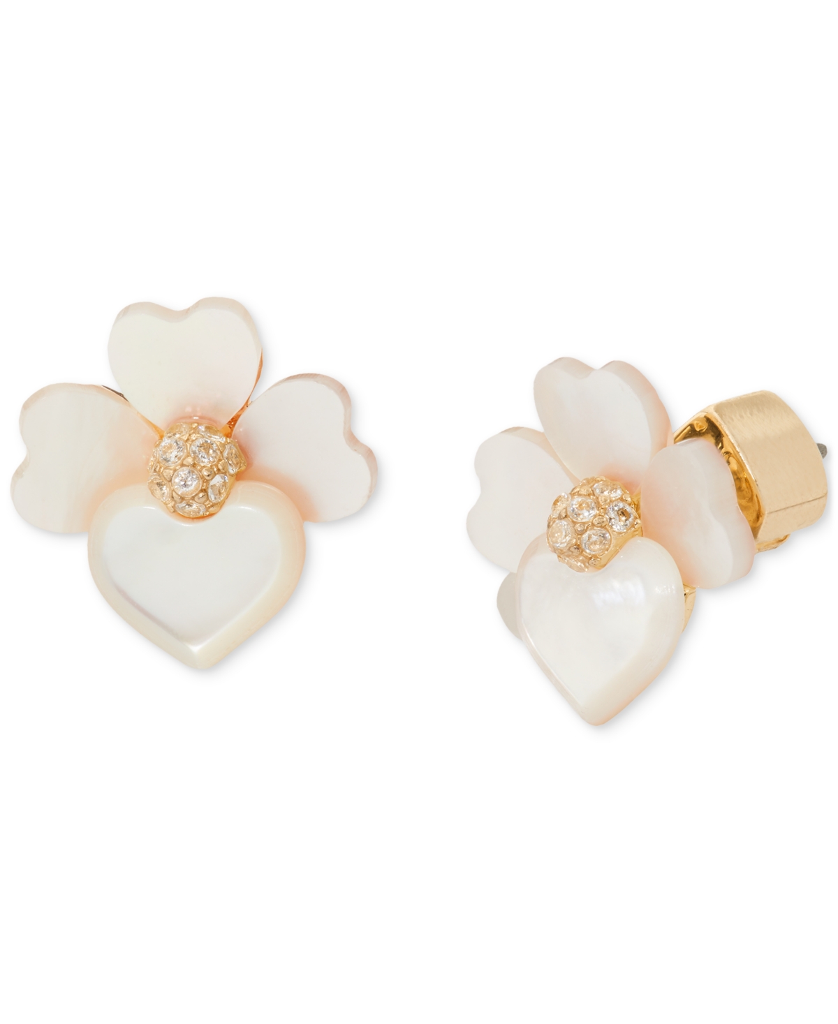 Kate Spade Gold-tone Pave & Mother-of-pearl Pansy Stud Earrings In Cream Multi,rose Gold