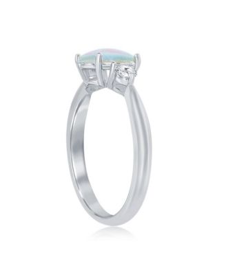 Sterling Silver Oval Opal and CZ Ring