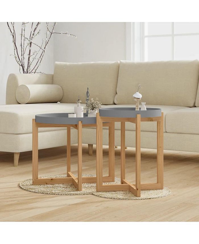 vidaXL Coffee Tables 2 pcs Gray Engineered Wood and Solid Wood Pine