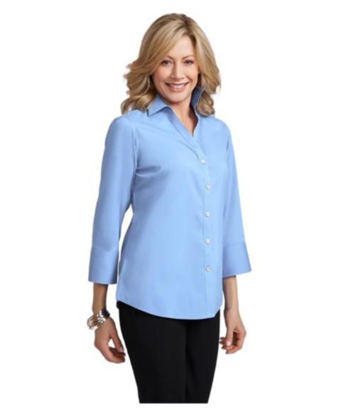 Женская блузка Caldwell Collection Madie 3/4 Sleeve No Iron with V Neck Placket and Optional Turn Up Cuffs, цвет: Небесно-голубой синий