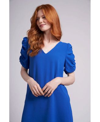 Women's Ashley Oversized Ruched Sleeve V-Neck Knee Length Dress