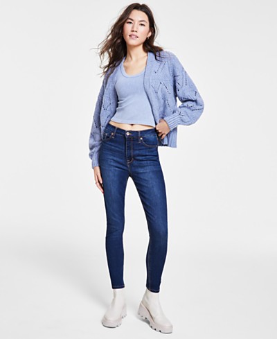 Hippie Rose Juniors' Seamless Tank Top, Printed Snap-Up Jacket & Ankle  Jeans - Macy's