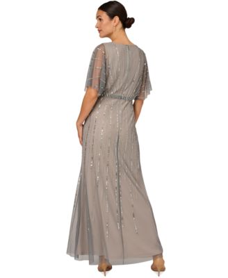Papell Studio Women's Beaded Flutter-Sleeve Gown