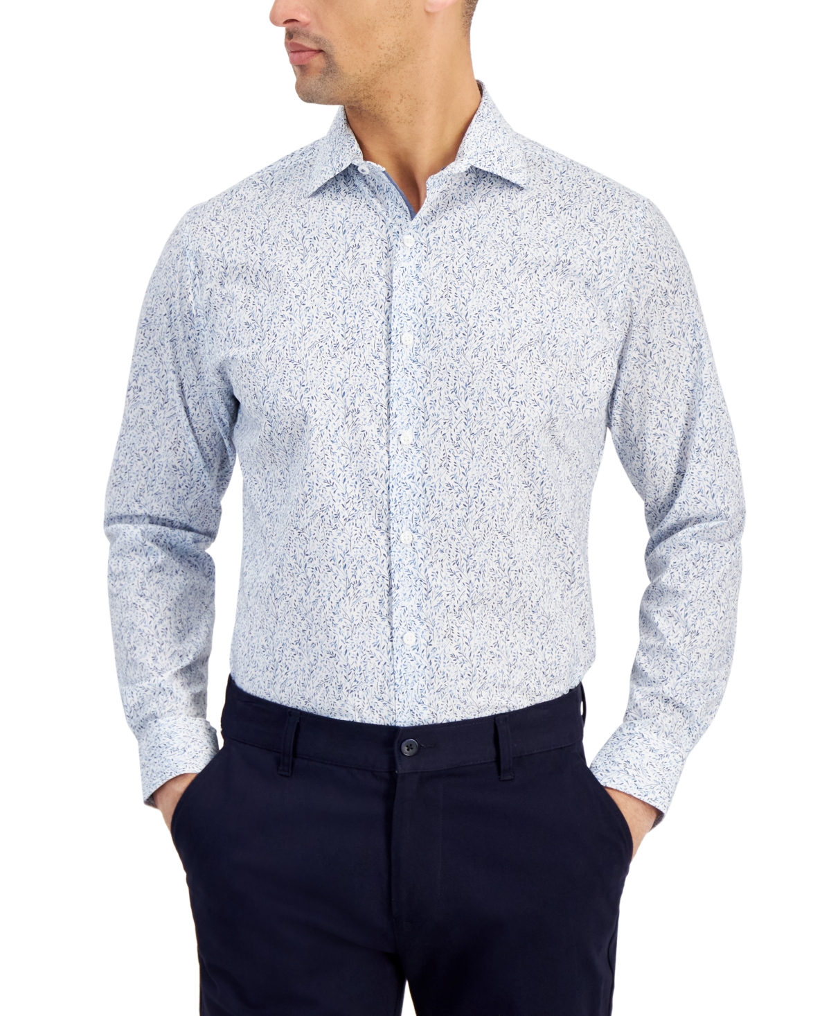 Bar Iii Men's Slim-Fit Contrast Vine Dress Shirt, Created for Macy's