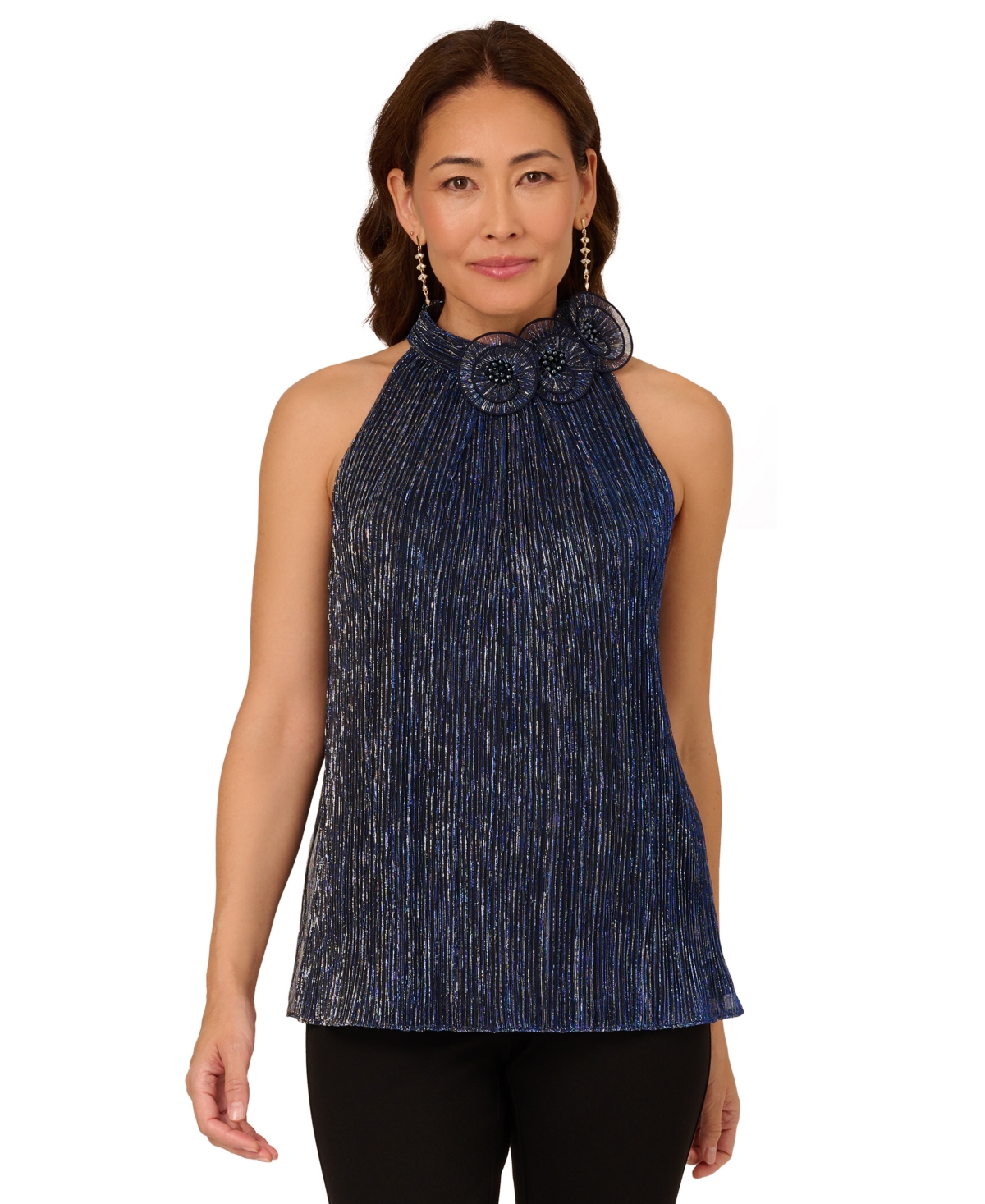 Adrianna Papell Women's Embellished Metallic Knit Top In Midnight