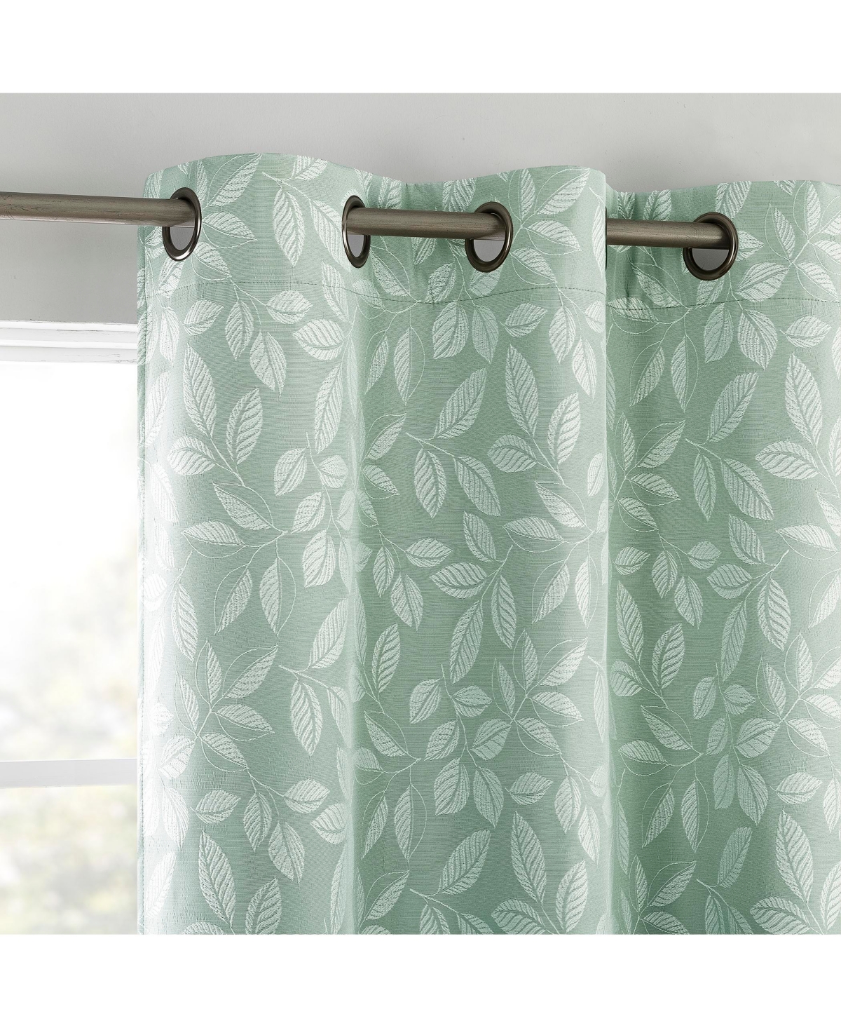 Satti Embroidered Leaf 100% Blackout Grommet Curtain Panel - Pearl/gray