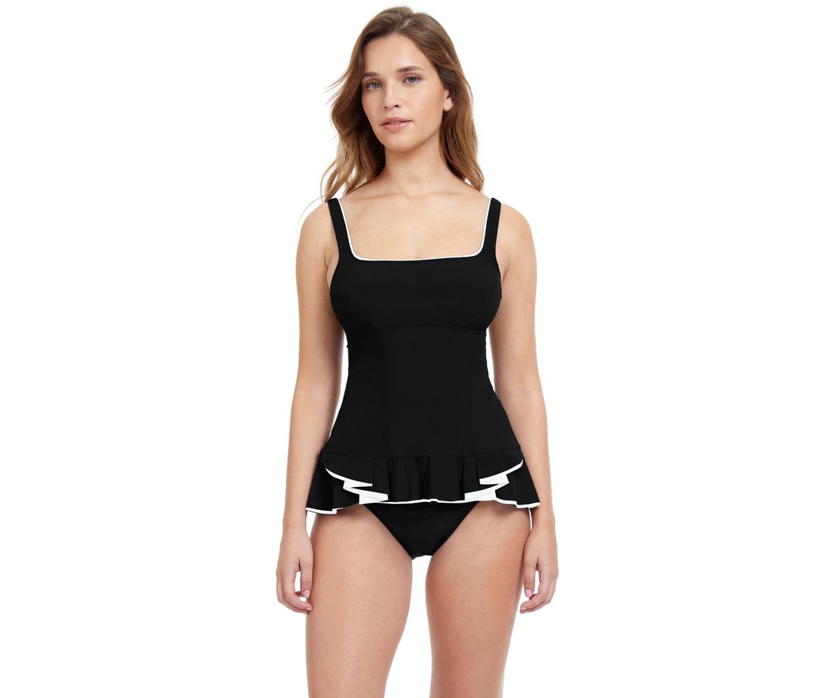 Women's Belle Curve D-Cup Square Neck Tankini - Blk/wh