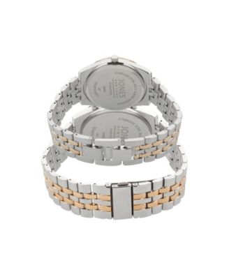 Men and Women's Analog Shiny Two-Tone Metal Bracelet His Hers Watch 42mm, 34mm Gift Set
