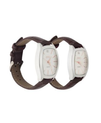 Men and Women's Analog Brown Croc Polyurethane Leather Strap His Hers Watch 35mm, 27mm Gift Set