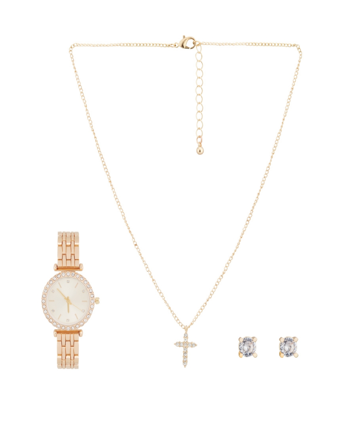 Women's Analog Shiny Gold-Tone Metal Bracelet Watch 34mm with Necklace Earring Set - Champagne, Gold