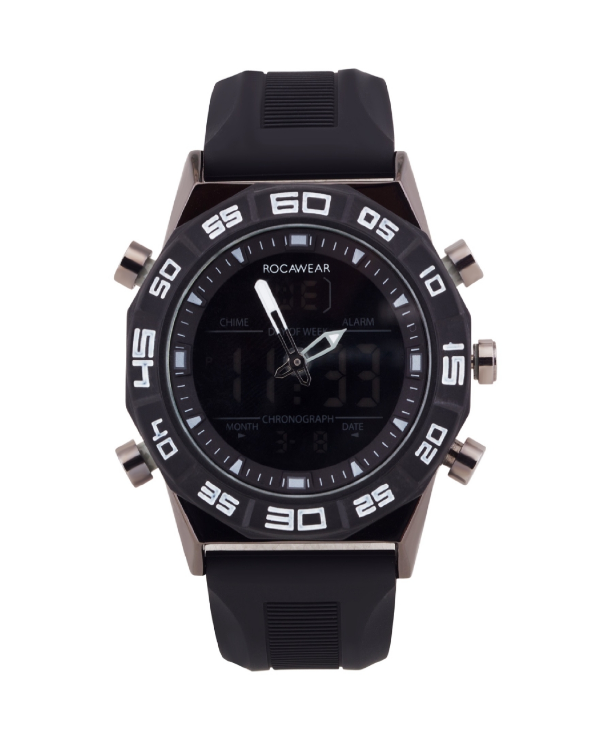 Men's Analog-Digital Black Silicone Strap Watch 46mm - Black, Black
