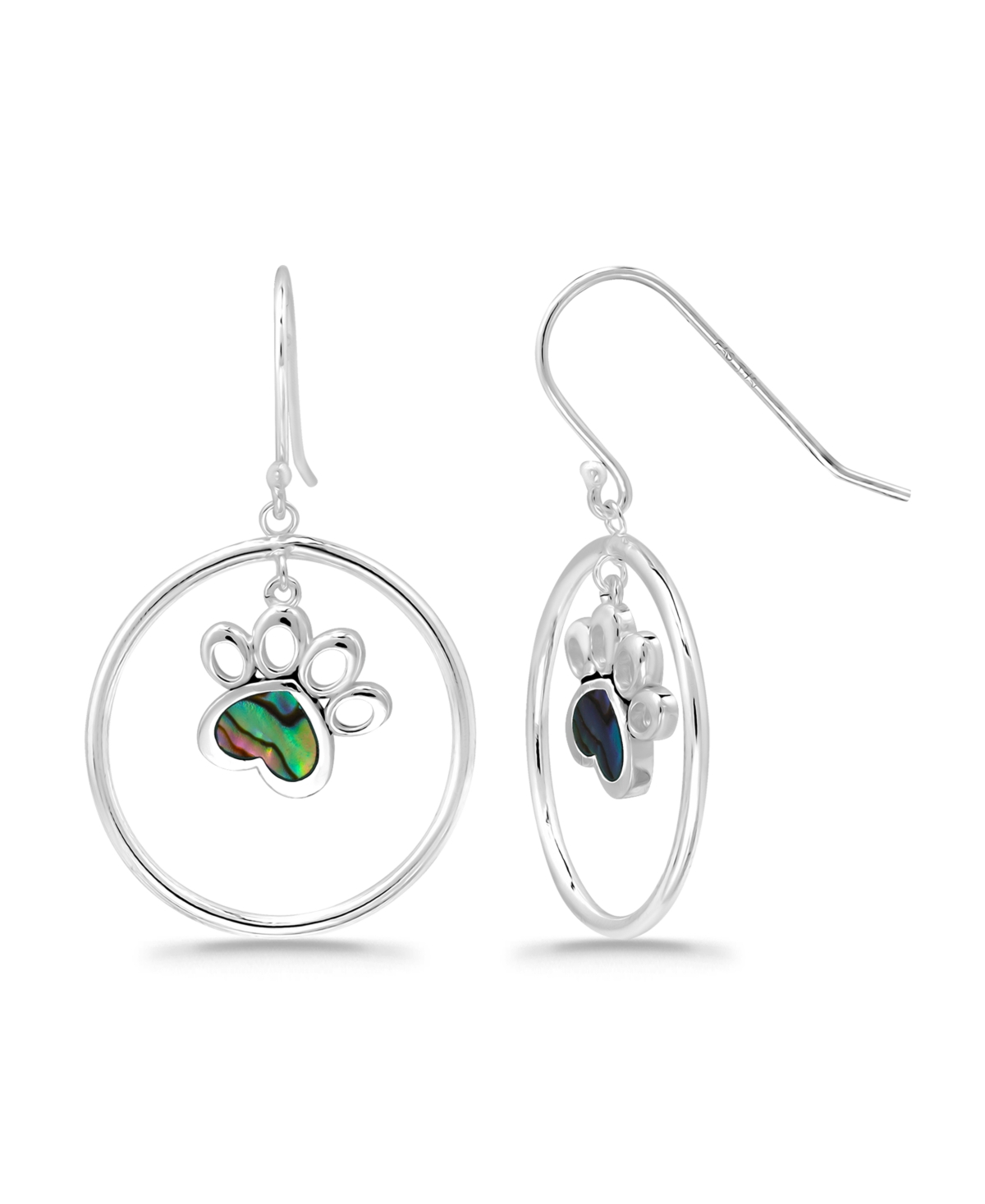 Macy's Abalone Inlay "paw" Circle Fishhook Drop Earrings In Silver