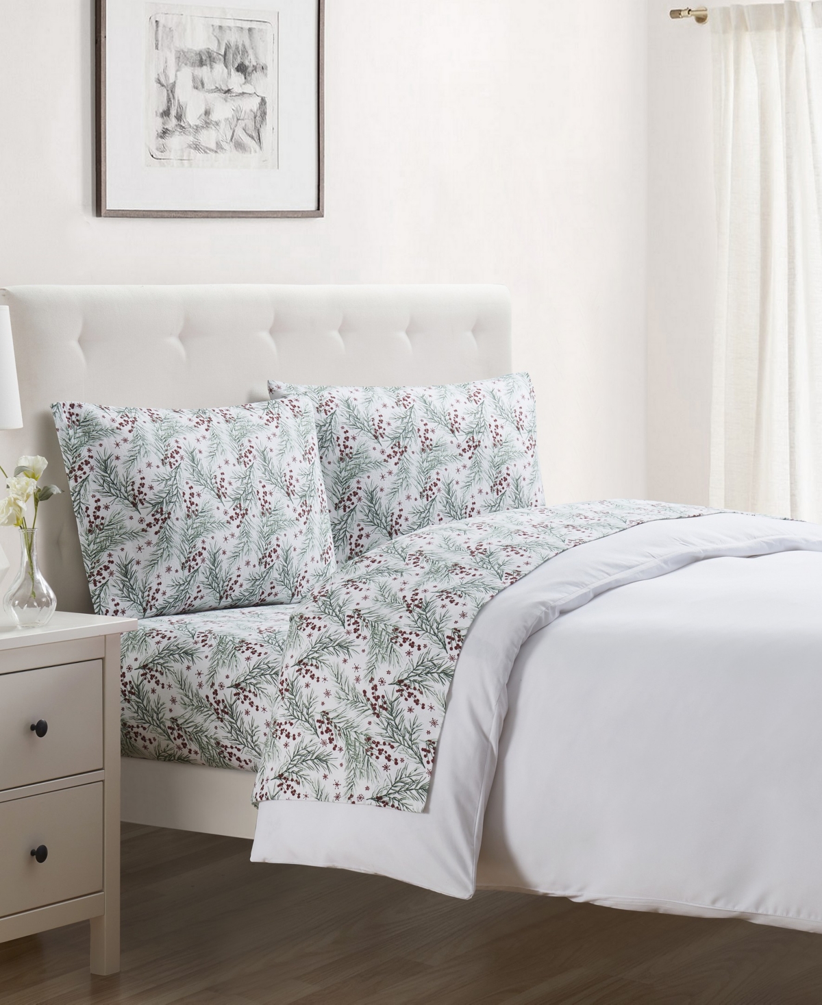 Tahari Home Pine 100% Cotton Flannel 4-pc. Sheet Set, King In Red