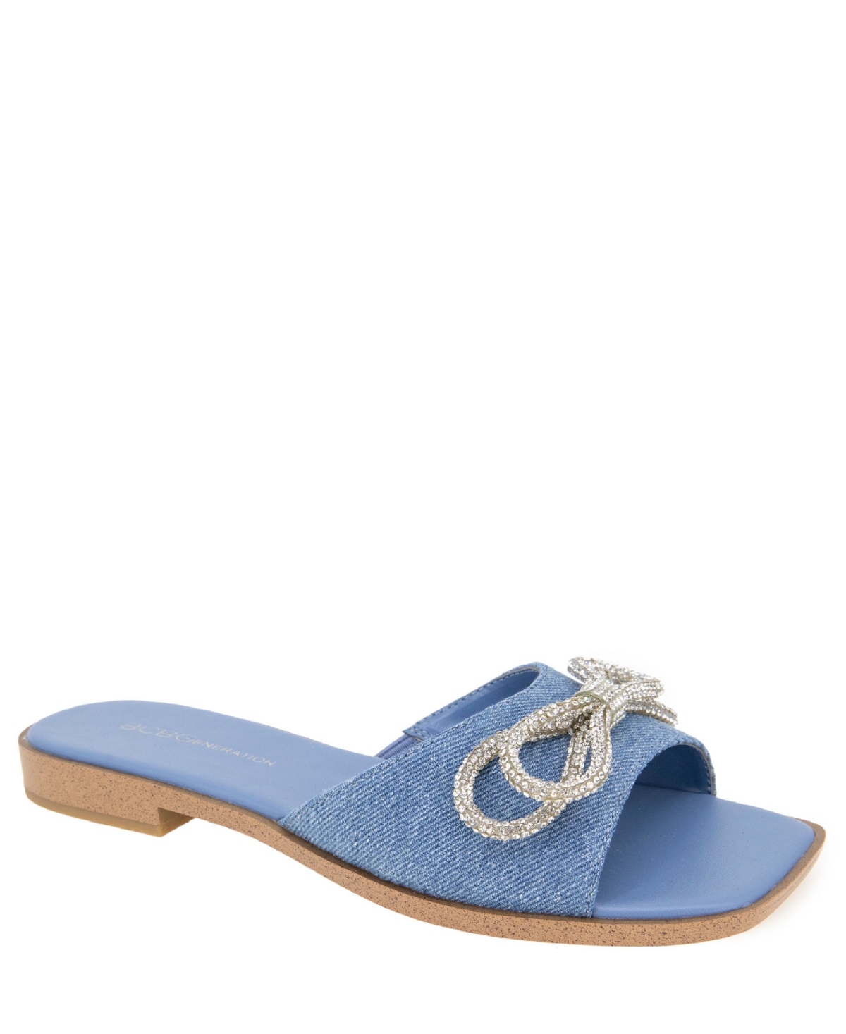 Shop Bcbgeneration Women's Laffi Rhinestone Bow Slide Sandals In Denim