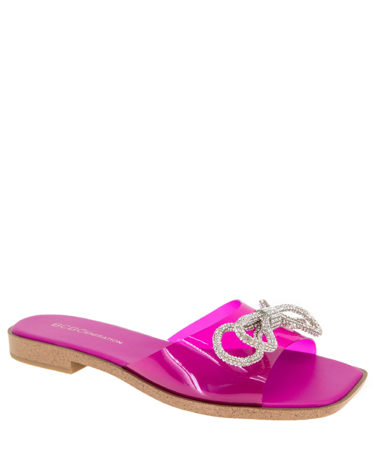 Shop Bcbgeneration Women's Laffi Rhinestone Bow Slide Sandals In Viva Pink