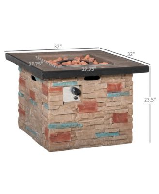 32" Square Propane Gas Fire Pit Table w/ Cover and Lava Rocks,