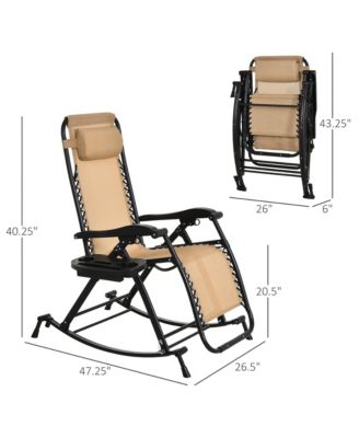 Zero Gravity Reclining Rocking Chair, Lounge Rocker, Folding, Pillow, Side Tray, Cup and Phone Holder, Beige
