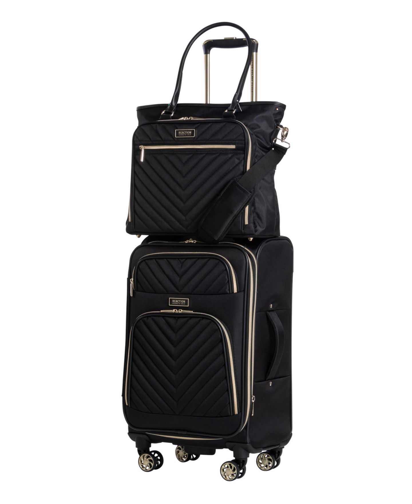 Сумки Kenneth Cole Reaction Chelsea Softside Chevron Expandable 2pc 20" Carry-On Luggage + Matching 15" Laptop Tote Set, цвет: Чёрный — фото 2