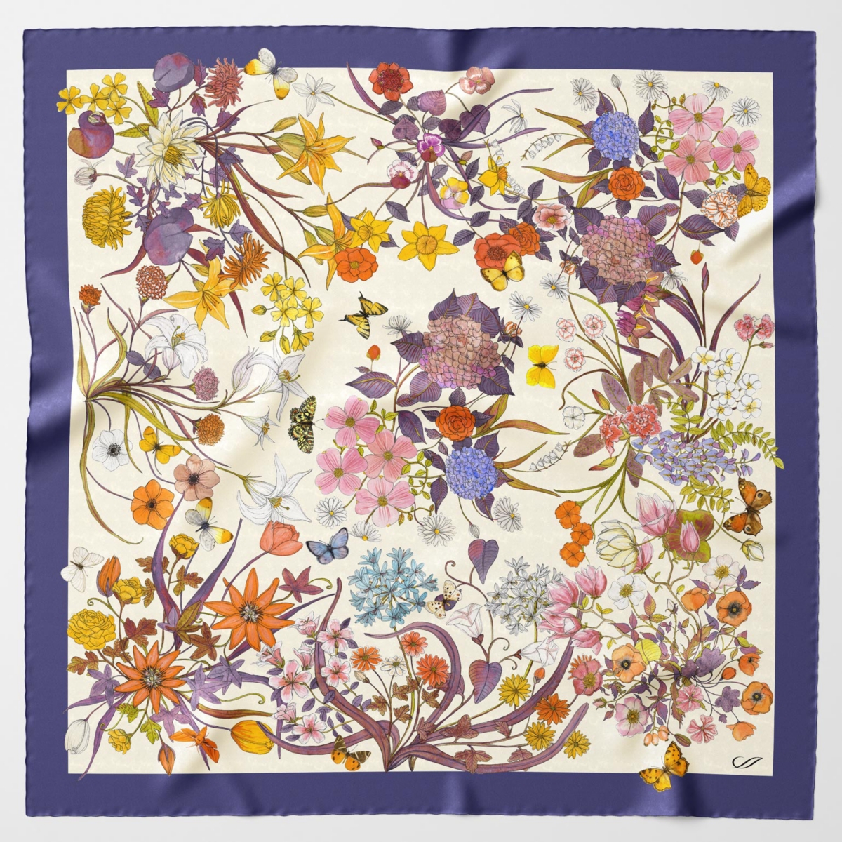 Flora - Hand Rolled Silk Foulard for Women - Dark violet