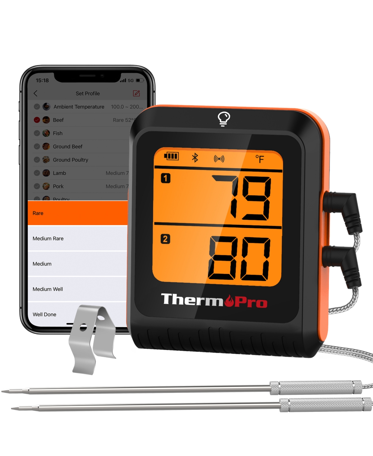 Thermopro Pack Of 1 Tp920w 500' Range Smart Bluetooth Meat Food Thermometer In Black