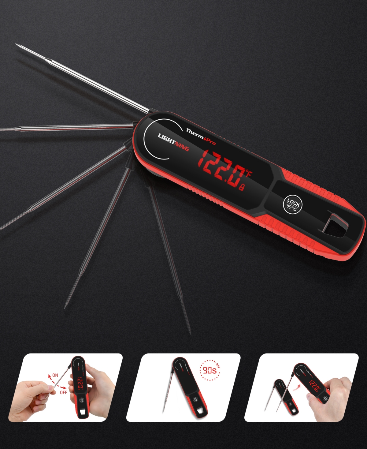 Thermopro Pack Of 1 Lightning 1-second Instant Read Meat Thermometer In Red,black