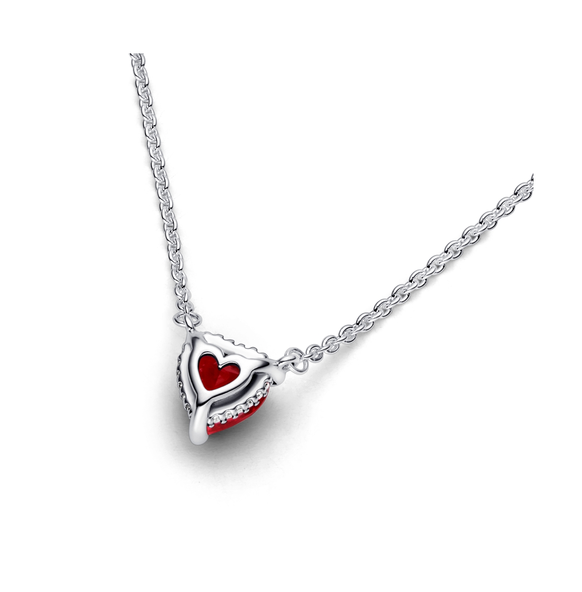 Pandora Timeless Sterling Silver Sparkling Heart Halo Cubic Zirconia Pendant Collier Necklace In Silver