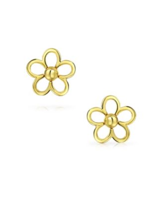 Tiny Petite CZ Accent Dainty14K Yellow Gold Sunflower Daisy Flower Stud Earrings Secure Clutch Screw back