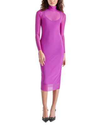 Steve Madden - Women's Vivienne Mesh Long-Sleeve Midi Dress