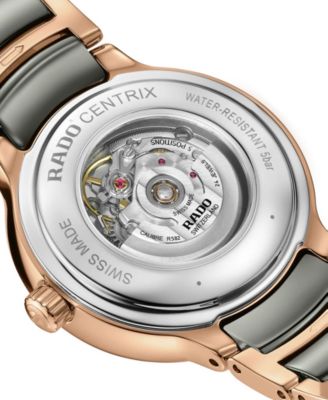 Women's Swiss Automatic Centrix Diamond Accent Black Ceramic & Rose Gold PVD Stainless Steel Bracelet Watch 35mm