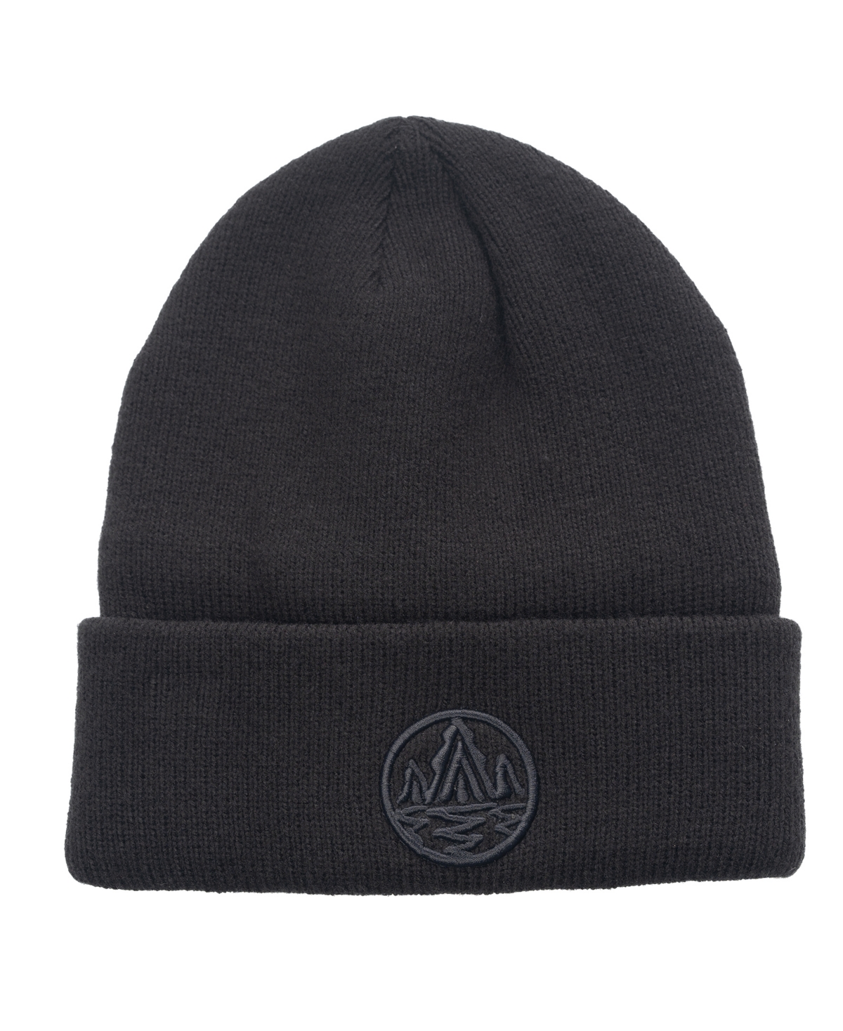 Men's Knit Hat with Round Tree Embroidery Logo Hat - Black