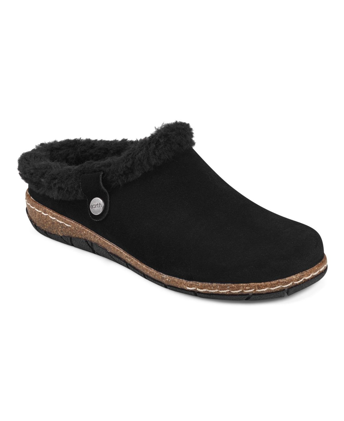 Earth Women's Elena Cold Weather Round Toe Casual Slip On Clogs In Black Suede,faux Fur