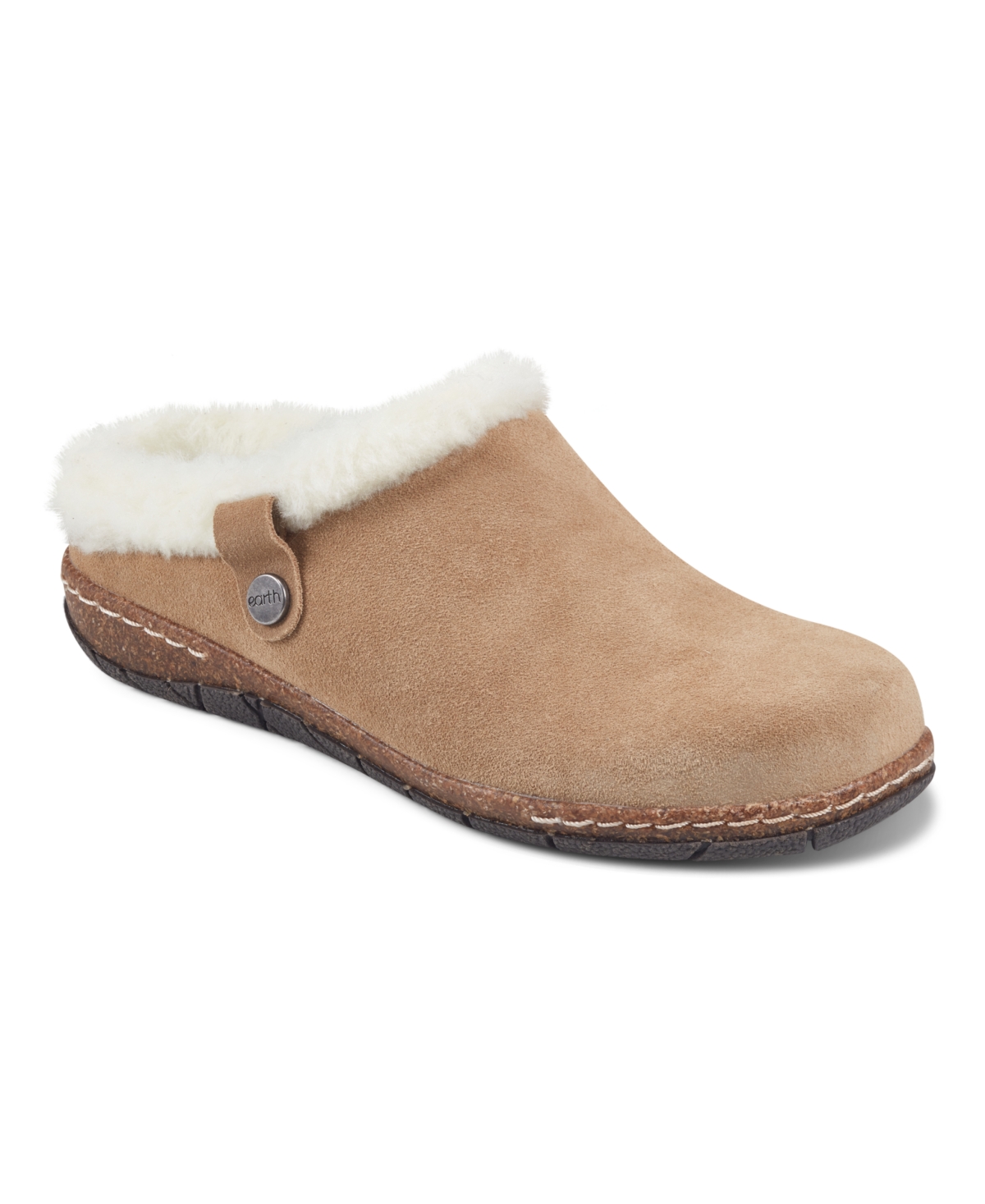 Earth Women's Elena Cold Weather Round Toe Casual Slip On Clogs In Medium Natural Suede,faux Fur