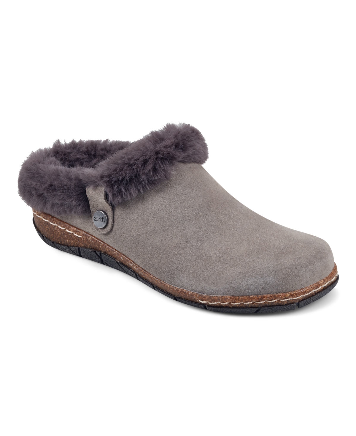 Earth Women's Elena Cold Weather Round Toe Casual Slip On Clogs In Gray Suede,faux Fur