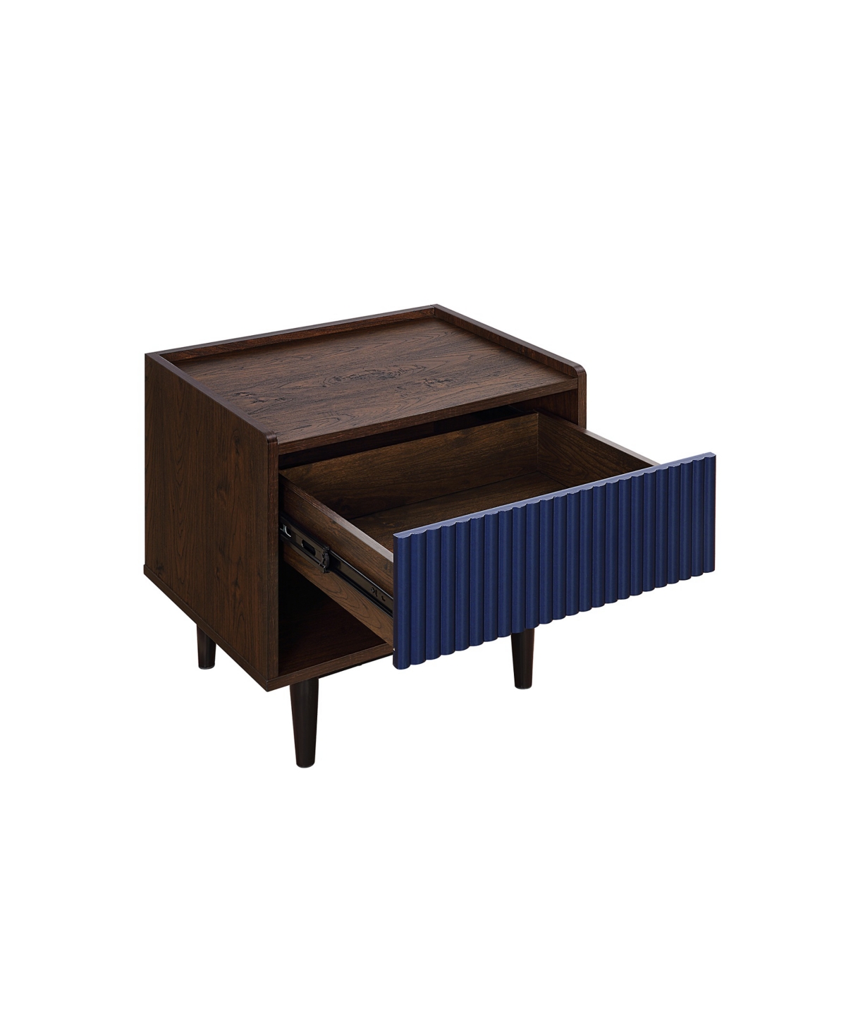 Manhattan Comfort Duane 2-Piece Density Fibreboard Ribbed 1-Drawer Nightstand Set - Dark Brown and Navy Blue