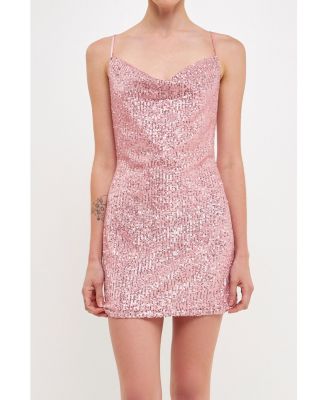 Women's Cowl Neck Strappy Back Sequins Dress