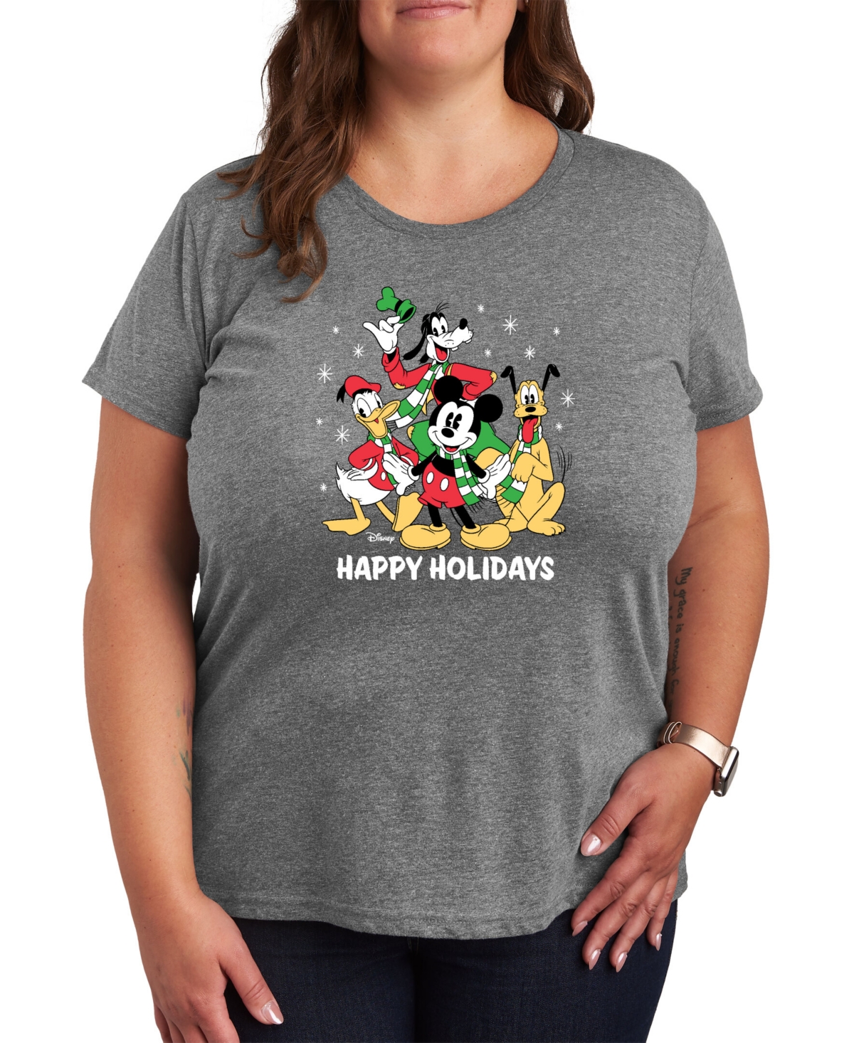 Air Waves Trendy Plus Size Disney Happy Holidays Graphic T-shirt In Gray