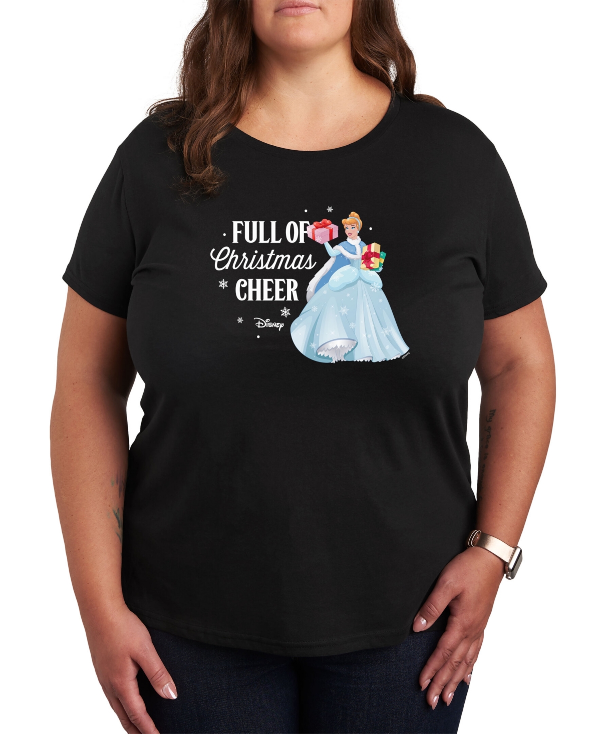Air Waves Trendy Plus Size Disney Cinderella Christmas Cheer Graphic T-shirt In Black