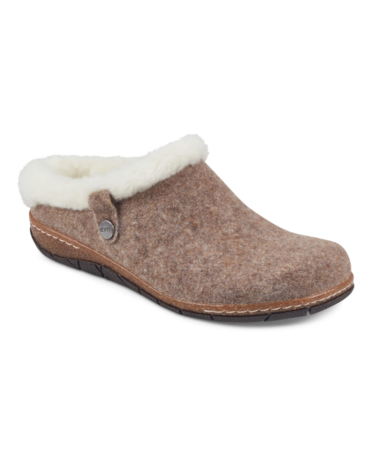 Earth Women's Elena Cold Weather Round Toe Casual Slip On Clogs In Light Brown Textile,faux Fur